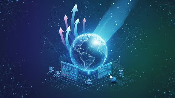 Abstract image showing search engine optimization with arrows coming out of a globe